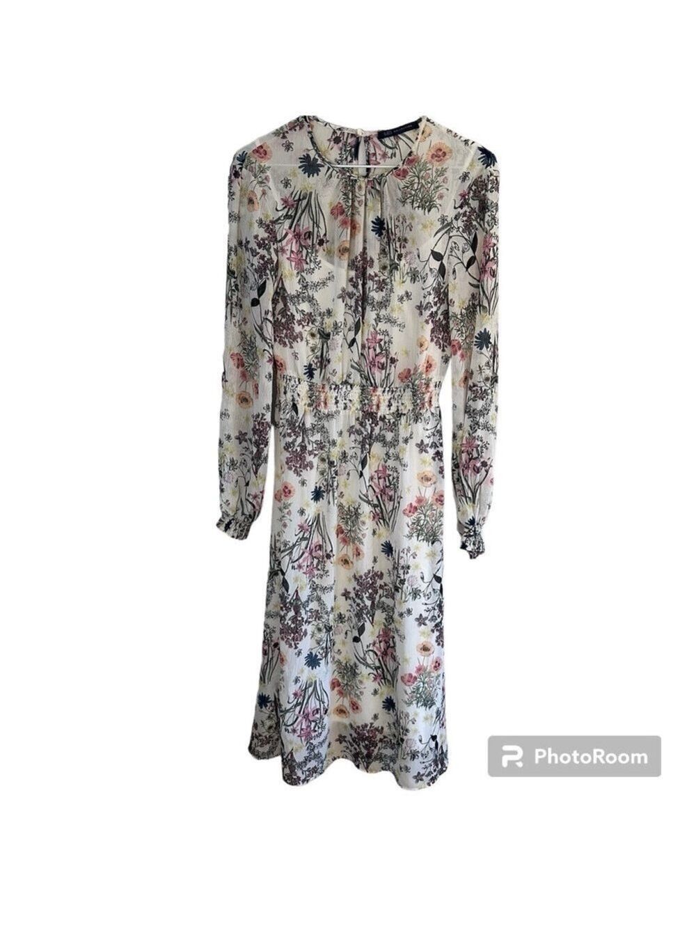 M&S MARKS & SPENCER FLORAL LONG SLEEVE MAXI DRESS WITH SLIP, UK SZ 10 ,US SZ 6